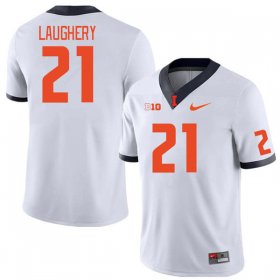 Sale - Aidan Laughery #21 White Men Fighting Illini Limited College Football Embroidery Jersey 7918801