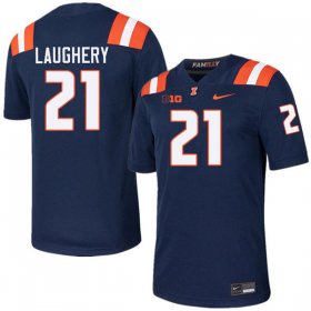 Sale - Aidan Laughery #21 Navy Men Fighting Illini University Football Official Jersey 7342987