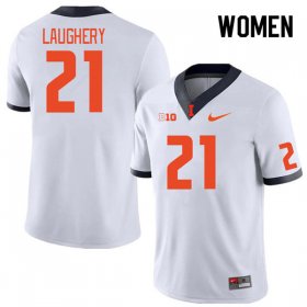 Sale - Aidan Laughery #21 White Women Fighting Illini Limited NCAA Football Stitch Jersey 6854534