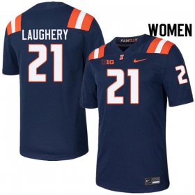 Sale - Aidan Laughery #21 Navy Women Fighting Illini College Football Embroidery Jersey 9753811