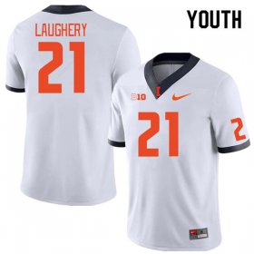 Sale - Aidan Laughery #21 White Youth Fighting Illini Limited Player Football Alumni Jersey 2118980