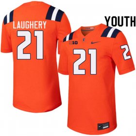 Sale - Aidan Laughery #21 Orange Youth Fighting Illini College Football Embroidery Jersey 8452537